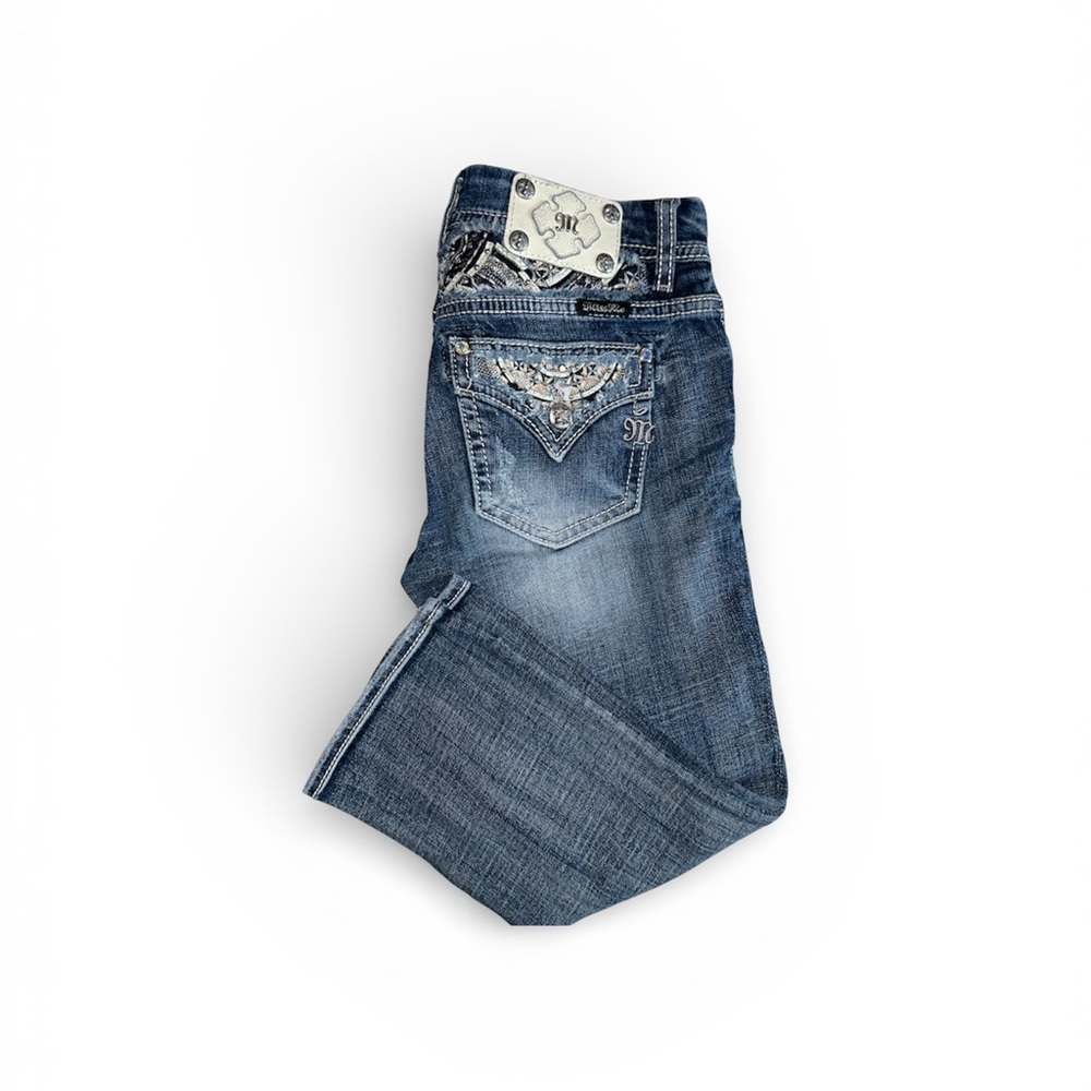 Women’s Miss Me Mid Rise Crop Blue Embellished Women's Jeans Sz 27